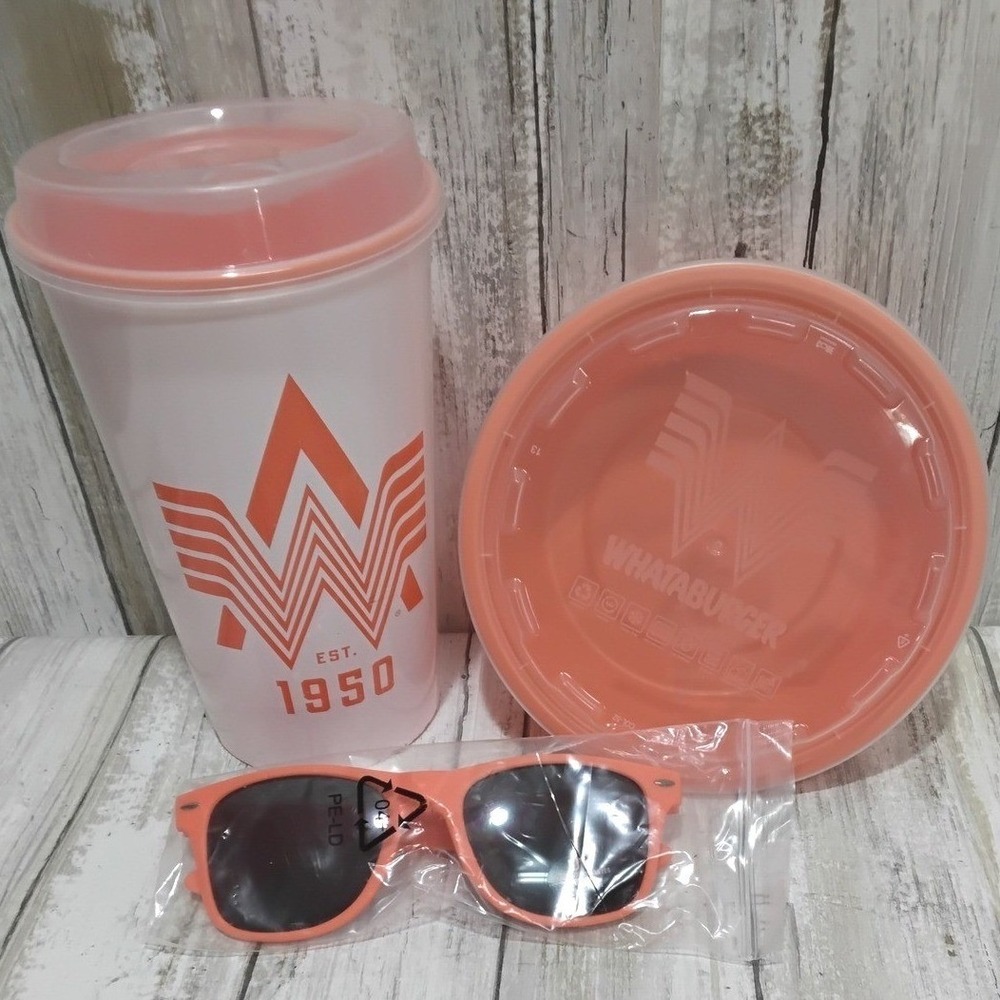 Whataburger Orange Cup Bowl Sunglasses 75th Anniversary Collectible Set - Picture 2 of 7